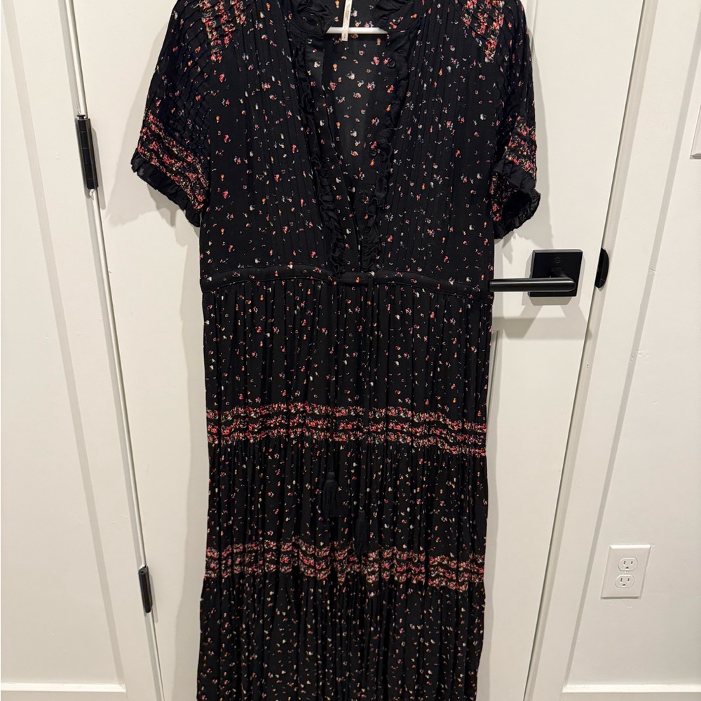 Free People Black and Pink Floral Maxi Dress
